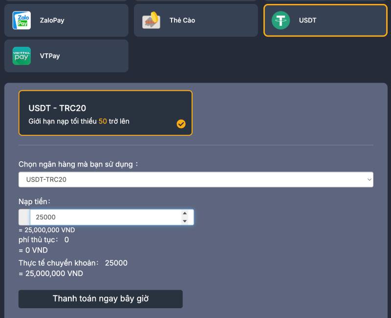 Hướng Dẫn Nạp Tiền NEW88 An Toàn Từ A Đến Z 6 Nạp qua tiền điện tử (USDT – TRC20)